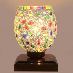 Devansh White & Red Mosaic Design Glass Shade Table Lamp image 3