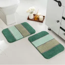 Saral Home TRIS Soft Thick Microfiber Anti-Skid Bath Mats Pack of 2 Stripe - Green-picture-37