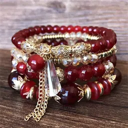 royal needs ; your highness ROYAL NEEDS Fashionable Beaded Multilayer Bracelets for girls and women's. Multicolor flexible crystal Bohemian Stackable Bracelets for women's image 3