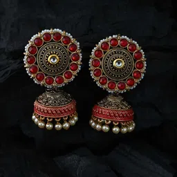 justpeachy Gold-Plated Red & White Dome Shaped Jhumkas-picture-40
