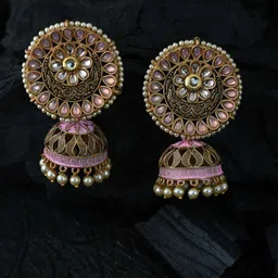 justpeachy Pink Gold-Plated Jhumkas Earrings-picture-27