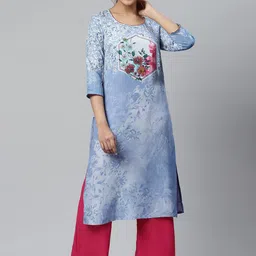 AURELIA Women Blue Floral Printed Pastels Kurta-image-69