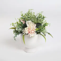 Home Centre Pink & Green Artificial Gardenia Flowers In Ceramic Pot image 3