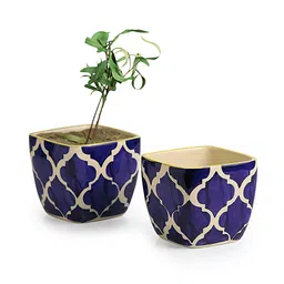 ExclusiveLane Set of 2 Moroccan Roots Handpainted Ceramic Table Planters image 2