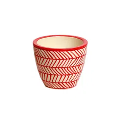ExclusiveLane Set Of 2 Red & White Chevrons Hand-Painted Ceramic Table Planters image 5