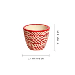 ExclusiveLane Set Of 2 Red & White Chevrons Hand-Painted Ceramic Table Planters image 2