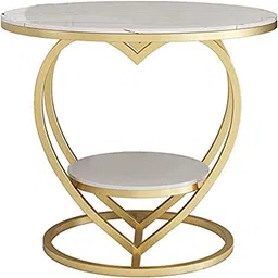 ofheqeuwin HEQEUWIN Coffee Table for Living Room,Modern Corner Sofa Side Bedside Tables Snack End Table for Bedroom,White Table Top with Gold Metal Frame (Gold White) image 2