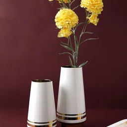 TAYHAA White & Gold Toned 2 Pieces Ceramic Flower Vases-picture-16