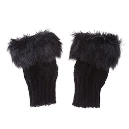 bold n elegant Black Faux Rabbit Hair Fur and Wool Knitted Winter Thermal Warm and Comfortable Fingerless Gloves Mittens Winter Accessories Hand Warmer Gloves for Women and Girls image 2