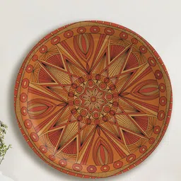 nestroots Mustard Yellow & Maroon Ethnic Motifs Printed Ceramic Wall Plate-image-13