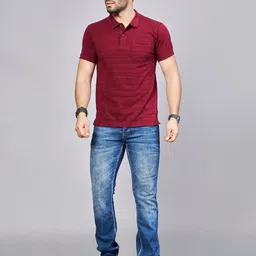 BE POSITIVE Men Striped Polo Collar T-shirt image 3