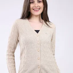 Monte Carlo Women's Cable Knit V Neck Full Sleeve Cardigan-image-56