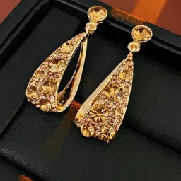 SZN Korean Gold-Plated Contemporary Artificial Stone Studded Drop Earrings-picture-20