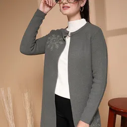 The Roadster Lifestyle Co Juelle Embroidered Woolen Open Front Longline Shrug image 2