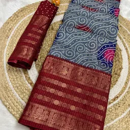 RegalDrapes Bandhani Printed Saree With Unstitched Blouse Piece-image-0