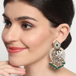 Jazz and Sizzle Gold-Plated Contemporary Shaped Artificial Stone & Beads Drop Earrings image 3
