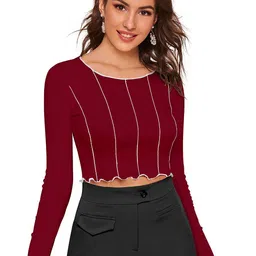 SHOPONBIT Women Vertical Striped Round Neck Crop Top-image-22