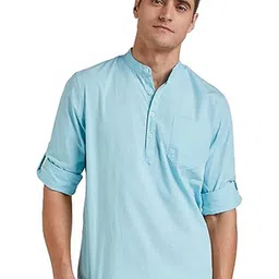EdinWolf Men India Slim Fit Band Collar Solid Cotton Casual Shirt-picture-19