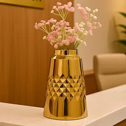 MARKET99 VON CASA Gold Toned Iron Truncated Cone Design Flower Vase image 4