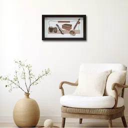 Exotic India Musical Instruments Wood Carved Frame Wall Hanging image 2