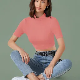 Dream Beauty Fashion Solid Round Neck Short Sleeves Crop Top-picture-22