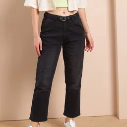 Mast & Harbour Women Straight Fit Light Fade Stretchable Jeans with Belt-picture-34
