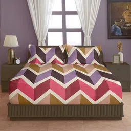 SWAYAM Multicoloured & Lavender Geometric 200 TC Queen Bedsheet with 2 Pillow Covers-picture-35