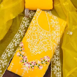 BlissFlair Floral Embroidered Thread Work Organza Unstitched Dress Material-image-17