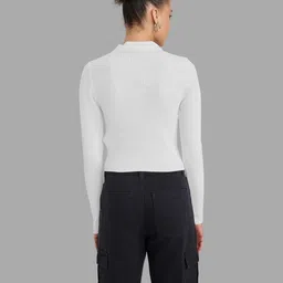 Maheshvi Women Ribbed Shirt Collar Long Sleeves Crop Top image 4