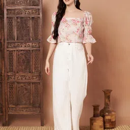 BHAVYA ATTIRE Women Floral Print Puff Sleeve Ruffles Styled Back Crop Top image 3