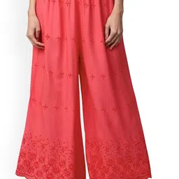 SRISARAS Women Ethnic Motif Embroidered Loose Fit Cotton Parallel Trousers-image-14