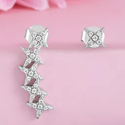 Zavya 925 Sterling Silver Rhodium-Plated CZ Studded Contemporary Drop Earrings-image-30