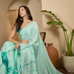 all about you Floral Sequinned Poly Crepe Designer Saree image 2