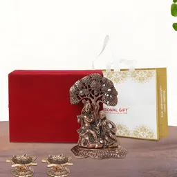 INTERNATIONAL GIFT Copper-Toned Radha Krishna Idol with 2 Diya Religious Idol Showpiece-image-92