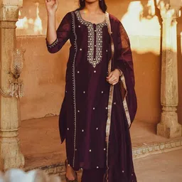 ATOXIC Women Ethnic Motifs Embroidered Regular Thread Work Kurta with Trousers & With Dupatta image 3