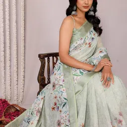 THREAD BOX Floral Linen Blend Saree image 2