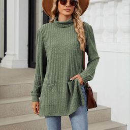 HERE&NOW Women Green Solid Long Sleeves Sweaters-picture-43