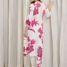 Indo Era Women Floral Printed Regular A-Line Kurta with Trousers image 5