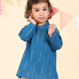 Fabindia Boys Geometric Printed Band Collar Cotton Straight Kurta-image-29