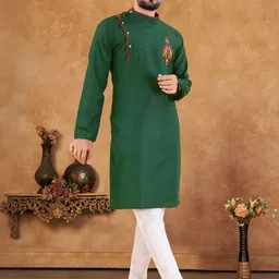 JAI BHAWANI ENTERPRISES Men Ethnic Motifs Embroidered Pure Cotton Kurta with Pyjamas image 5
