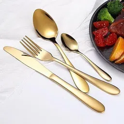 jdssaless Set of 4 Luxury Golden Flatware Set Spoon Stainless Steel Cutlery Set-picture-12