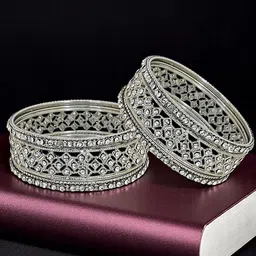 FEMMIBELLA Set Of 6 Silver-Plated CZ Studded Thread Bangles-picture-10