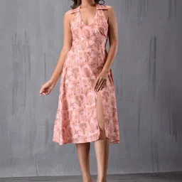 MODA-Q Women Floral Print Plunge Neck A-Line Midi Dress-picture-20