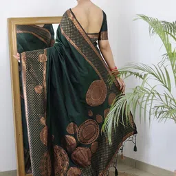 WOVENSTOCK Ethnic Motifs Zari Art Silk Kanjeevaram Saree image 3