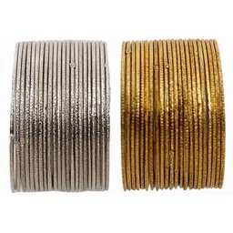 ZULKA Set OF 48 Gold Silver Non-Precious Metal Base and Textured Finished Bangles image 4