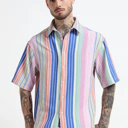 SILISOUL Men Comfort Pinstripes Striped Textured Oversized Casual Shirt-picture-26