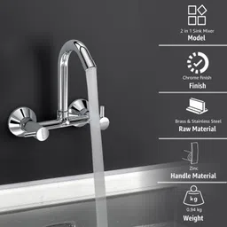 plantex Sink Mixer for Kitchen Sink/Hot & Cold Water Mixer/360 Degree Rotating Spout/Wall Mount Sink Mixer with Teflon Tap (APS-1278,Makasa) Basin Mixer Faucet image 2