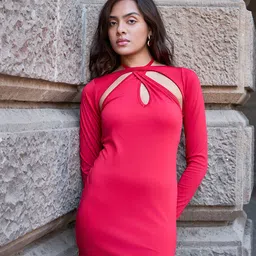 COLOR CAPITAL Keyhole Neck Bodycon Mini Dress-picture-16
