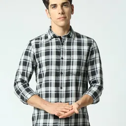 Basics Men Slim Fit Tartan Checked Cotton Casual Shirt-image-68