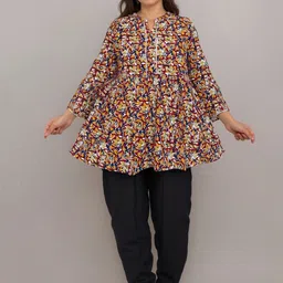 Fashion Zest Floral Printed Plus Size Mandarin Collar Kurti image 3